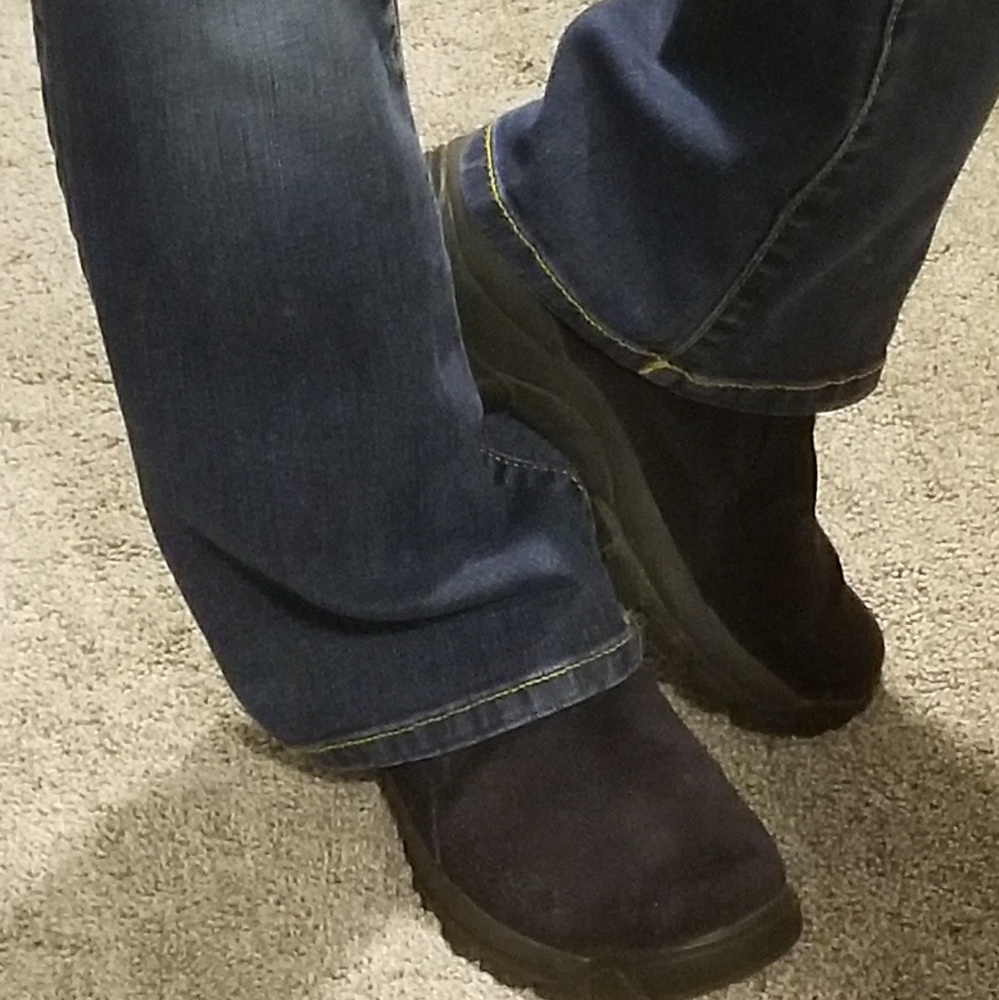 Lands End leather suede navy slip on clogs